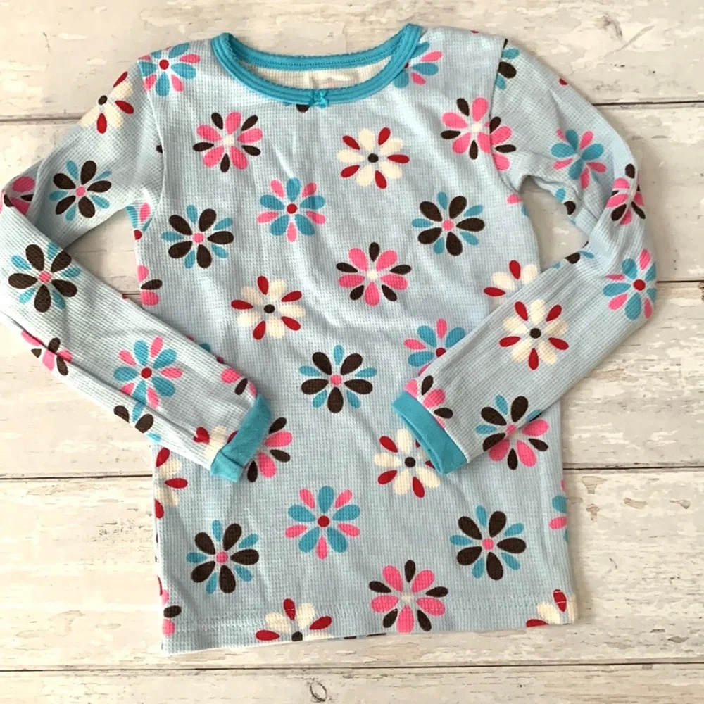 Carters 4T Girls Pajamas Set Kids Toddler Pjs Pink Blue Flowers Thermal Top